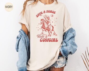 Comfort Colors Save A Horse Ride A Cowgirl Shirt WLW Tshirt Femme Western Subtle Lesbian Cowgirl Tee Bi Pride Funny Queer T-shirt Gift