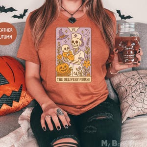Halloween verpleegkundige shirt arbeid en levering, skelet heks verpleegkundige, grappig Halloween L&D verpleegkundige shirt, de verpleegkundige, spooky verpleegkundige tarotkaart