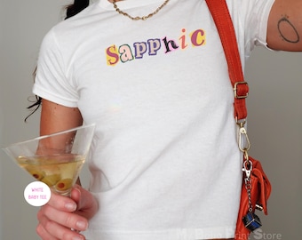 Sapphic Lesbian Baby Tee Shirt Gay Girl Babytee Aesthetic Femme Bi Pride Subtle WLW Pride Shirt Queer Crop Top