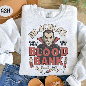 Funny Halloween Phlebotomist Sweatshirt, Spooky Lab Tech Sweatshirt, Dark Humor Vampire RN Funny Medical Lab Halloween Blood Bank Sweatshirt