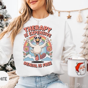 Funny Silly Goose Mental Health Sweatshirt, Therapy Humor Jumper Gift, Mentally Spicy, Retro Therapy Sweater, Sarcastic Snarky Goose Meme
