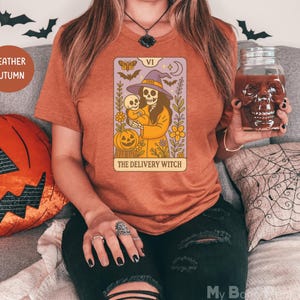 Halloween verpleegkundige shirt arbeid en levering, skelet heks verpleegkundige, grappig Halloween L&D verpleegkundige shirt, de levering heks griezelige verpleegkundige tarotkaart