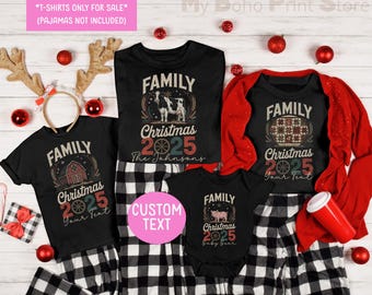 Custom Family Homestead Christmas 2025 Shirts, Family Farmyard Animal Matching Holiday Outfits, Personalized Name Christmas Farm Tees