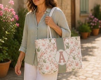Personalized Monogram Mahjong Tote Bag, Custom Mahjong Gift, Origami Crane Bird Mahj Tile Bag Storage Set, Ladies Game Night XL Travel Pouch