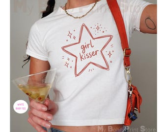 Girl Kisser Lesbian Pride Baby Tee Shirt Bisexual Gay Girl Crop Top Sapphic Babytee Aesthetic Queer Femme Pride Month WLW T-shirt