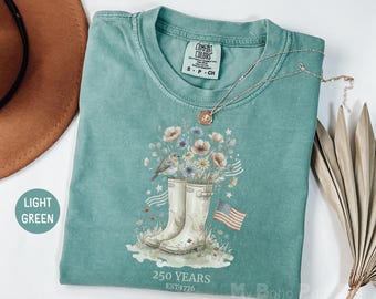 250 Years Boho Comfort Colors Shirt Celebrate 250th Anniversary Americas Birthday Independence Day EST 1776 4th of July Tee Patriotic Gift
