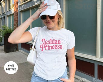 Lesbian Princess Baby Tee Shirt, 90s Y2K Cute Coquette Lesbian Top, Sapphic Bisexual Pride Cropped Top, WLW Femme Butch Lesbian Couple Gifts