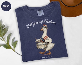 Funny Goose 250th Anniversary 4th of July Comfort Colors Shirt Celebrate Americas Birthday EST 1776 Independence Day Semiquincentennial Tee