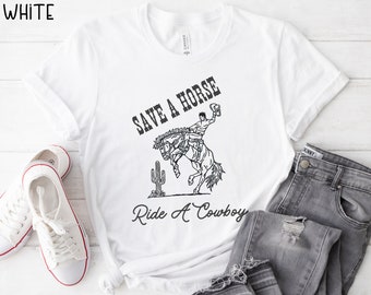 Save A Horse Ride A Cowboy Tee Shirt, Women&#39;s Western Aesthetic T-shirts, Cowboy Cowgirl Rodeo Aesthetic Shirt Gifts for Her, Y2K Aesthetic