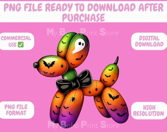 Halloween Balloon Dog Png, Trendy Retro Halloween Png, Spooky Balloon Dog Png, Fall Dog, Spooky Dog Png, Preppy Girly Spooky Season Dog Png