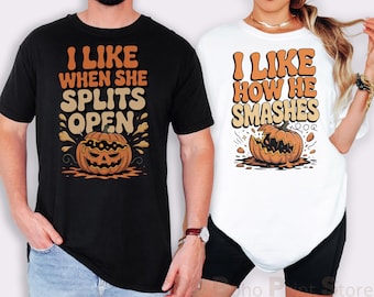 Funny Couples Matching Halloween Shirts, Raunchy Halloween Couples Tees, Husband Wife Dirty Shirt for Couples, His and Hers Matching Shirts