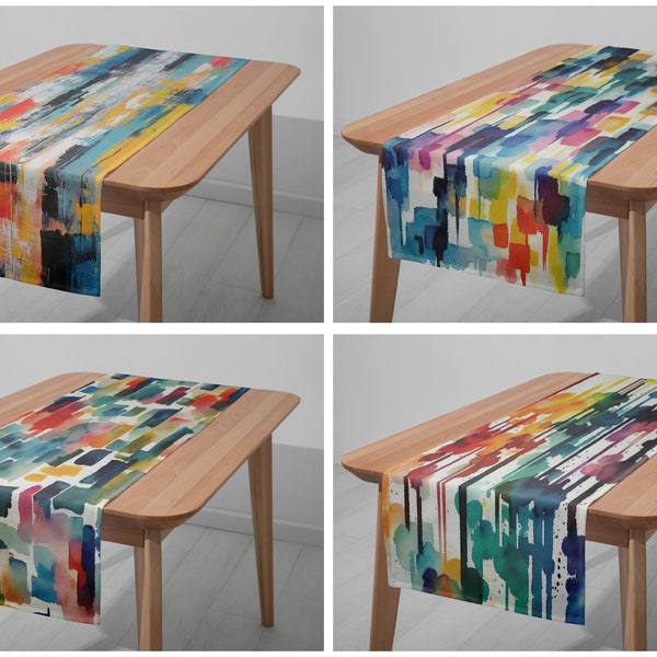 Retro Abstract Table Runner, Paint Splash Table Cloth, Colorful Dining Table Textiles, Boho Kitchen Table Top, Any Size Runner