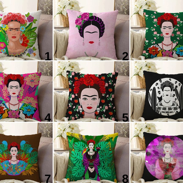 Frida Kahlo Pillow Cover, Mexican Artist Cushion Case, Surrealist Style Living Room Decor, Self-Portrait Painter Bedroom Throw Pillow Case