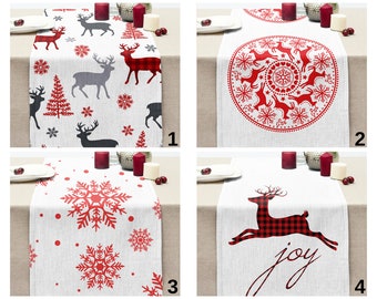 Christmas Reindeer Table Runner, Snowflake Xmas Table Decoration, Christmas Tree Dining Room Decor, Merry Christmas Present
