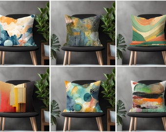 Abstract Modern Acrylic Print Pillow Cover, Green & Orange Euro Pillow Sham, Sun Painting With Abstract Background Pillow Cover