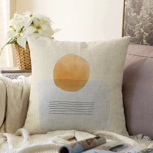 Yellow Sun Abstract Pillow Cover, Mustard Cushion Case, Mid Century Modern Living Room Decoration, Bedroom Throw Pillow Cover, Digital Print 3