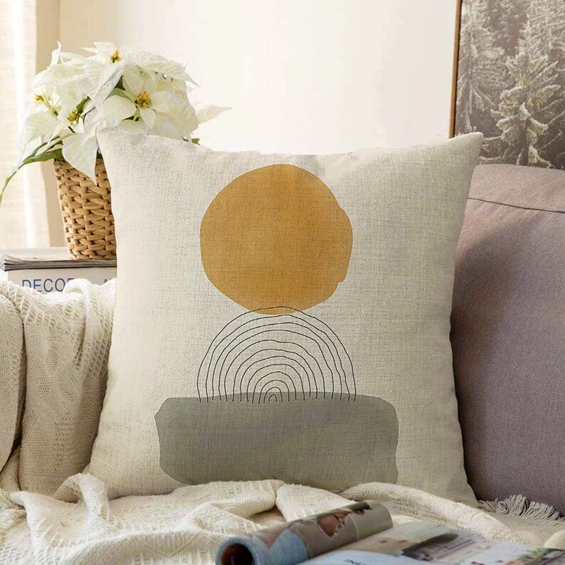 Yellow Sun Abstract Pillow Cover, Mustard Cushion Case, Mid Century Modern Living Room Decoration, Bedroom Throw Pillow Cover, Digital Print 4
