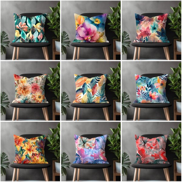 Exotic Floral Pillow Cover, Colourful Vibrant Euro Pillow Shams, Blossom Flower Bedroom Throw Pillow Case, Custom Size Available