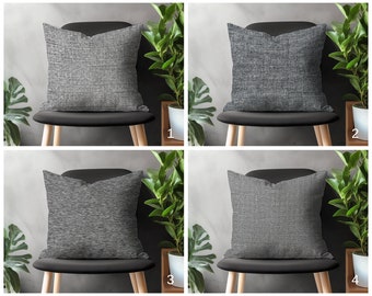 Gray Throw Pillow Cover, Silver Textured Pillow Euro Sham, Charcoal Abstract Bedroom Decoration, Anthracite Living Room Decor, 40 Patterns