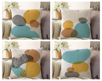 Boho Pillow Cover, Abstract Cushion Case, Colorful Circles Home Decoration, Minimalist Living Room Decor, Mid Century Modern Bedroom Style