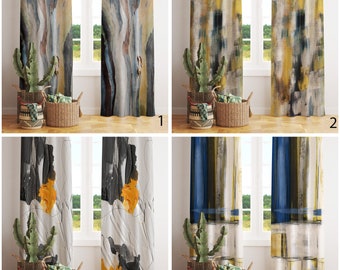 Abstract Colorful Decorative Curtain, Modern Bedroom Grommet Curtain, Geometric Living Room Drape Home Decor, Single&Double Layer Options