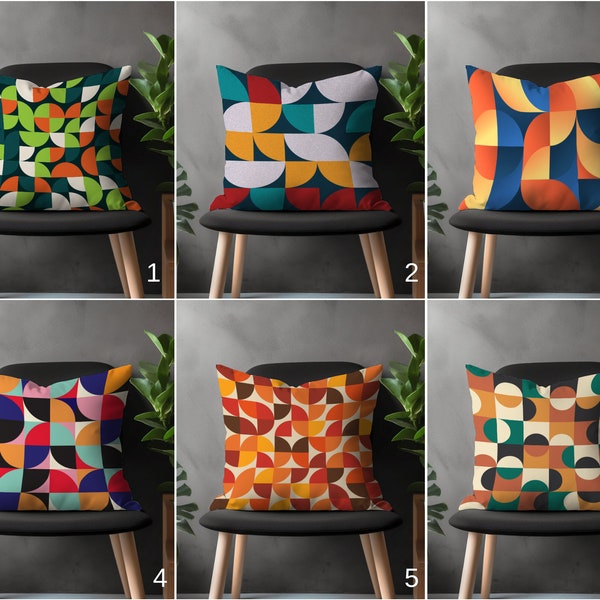 Mid Century Modern Pillow Cover, Boho Abstract Cushion Case, Retro Bedroom Throw Pillow, Colorful Living Room Decoration, Any Size Pillow