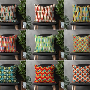 Mid Century Modern Pillow Cover, Colorful Abstract Cushion Case, Retro Bedroom Throw Pillow Case, Boho Living Room Decoration