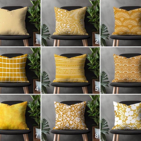 Mustard Abstract Pillow Cover, Yellow Modern Cushion Case, Geometric Living Room Decoration, Floral Bedroom Throw Pillow Top
