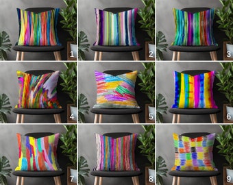Stripe Colorful Pillow Cover, Abstract Boho Cushion Case, Decorative Bedroom Throw Pillow, Bright Living Room Home Textile, Vivid Home Decor