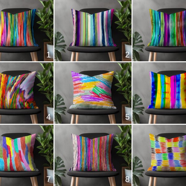 Stripe Colorful Pillow Cover, Abstract Boho Cushion Case, Decorative Bedroom Throw Pillow, Bright Living Room Home Textile, Vivid Home Decor