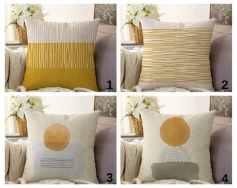 Yellow Sun Abstract Pillow Cover, Mustard Cushion Case, Mid Century Modern Living Room Decoration, Bedroom Throw Pillow Cover, Digital Print