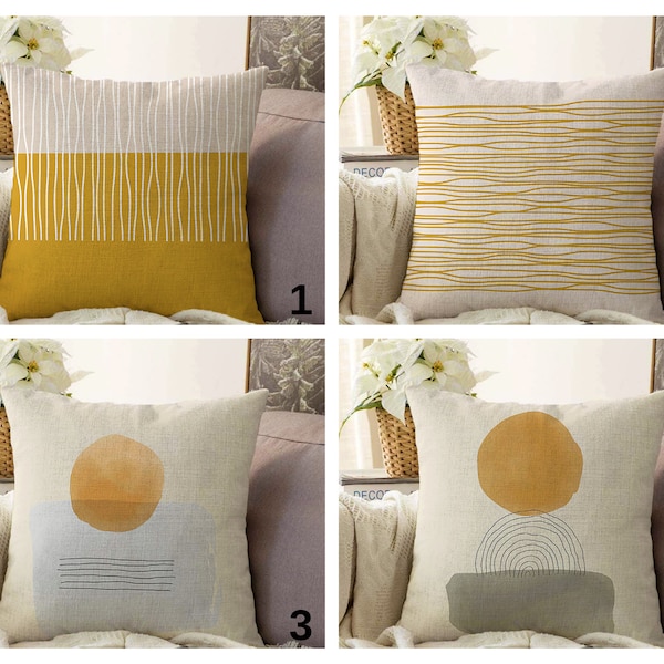 Yellow Sun Abstract Pillow Cover, Mustard Cushion Case, Mid Century Modern Living Room Decoration, Bedroom Throw Pillow Cover, Digital Print