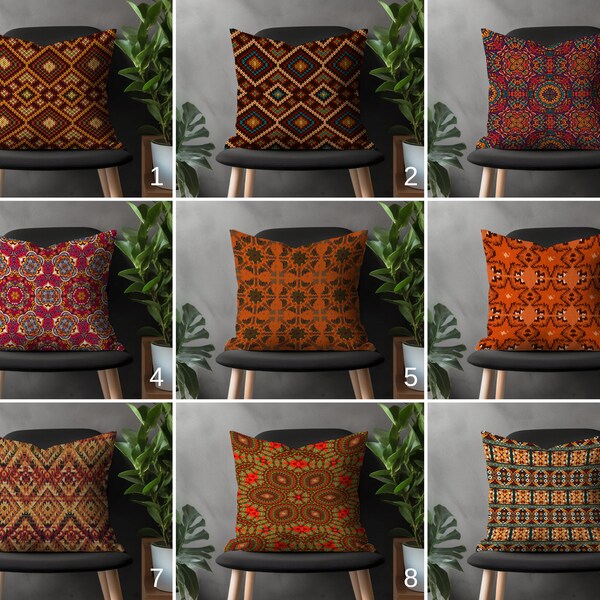 Turkish Kilim Pillow Cover, Aztec Rug Pattern Cushion Case, Southwestern Ethnic Farmhouse Bedroom Decor, Traditional Living Room Decoration