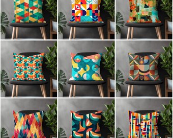 Mid Century Modern Pillow Cover, Abstract Euro Sham Pillow Case, Colorful Retro Couch Pillow Case, Bedroom Throw Any Size Pillow