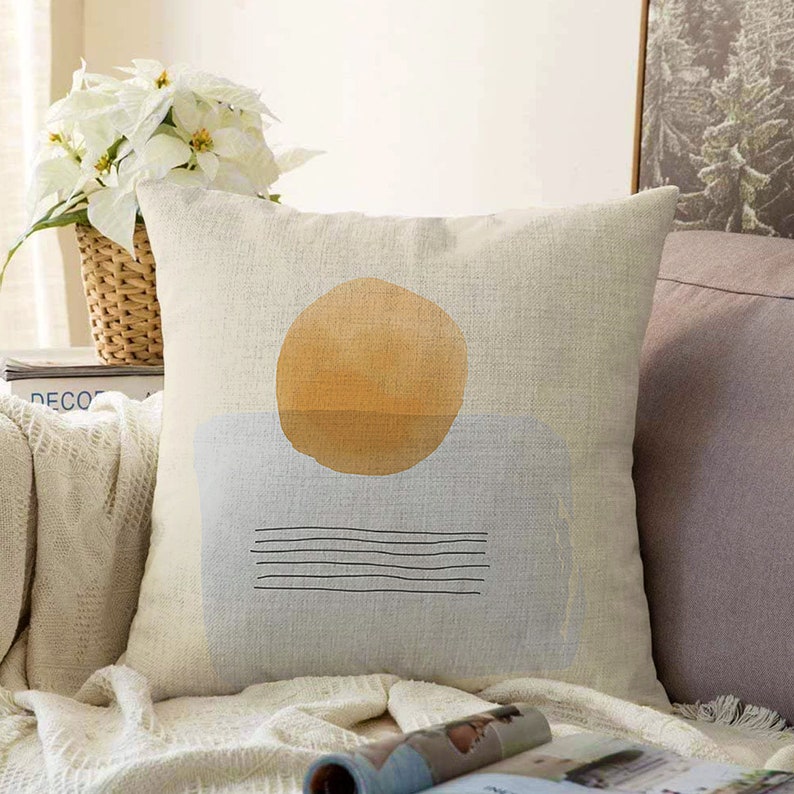 Yellow Sun Abstract Pillow Cover, Mustard Cushion Case, Mid Century Modern Living Room Decoration, Bedroom Throw Pillow Cover, Digital Print image 9