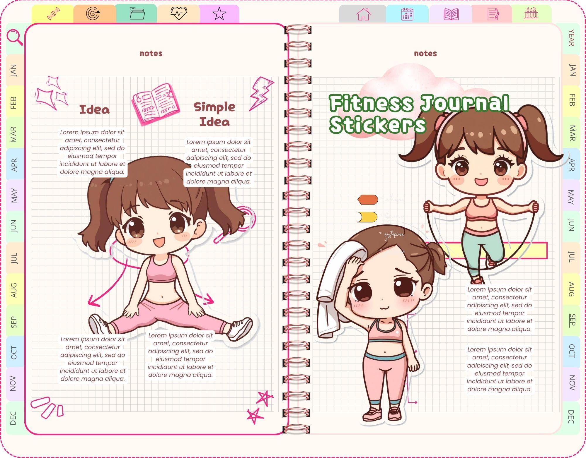 Chibi Gym Girl PNG Stickers | Cute Workout Planner Stickers | Fitness ...