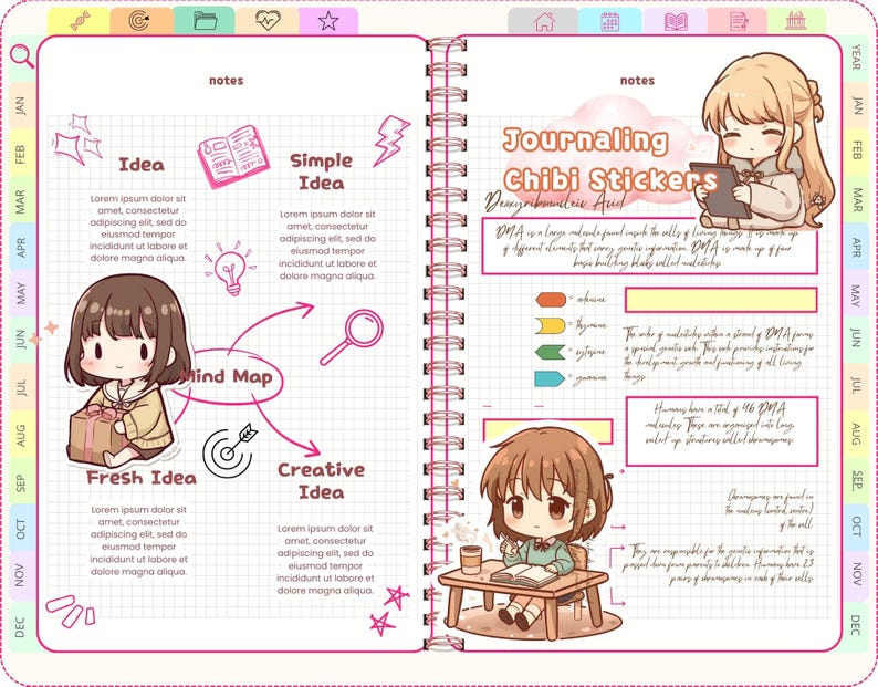 Daily Routine Chibi Cozy Chibi Girl Stickers | Journaling & Planning PNG (digital Download ...