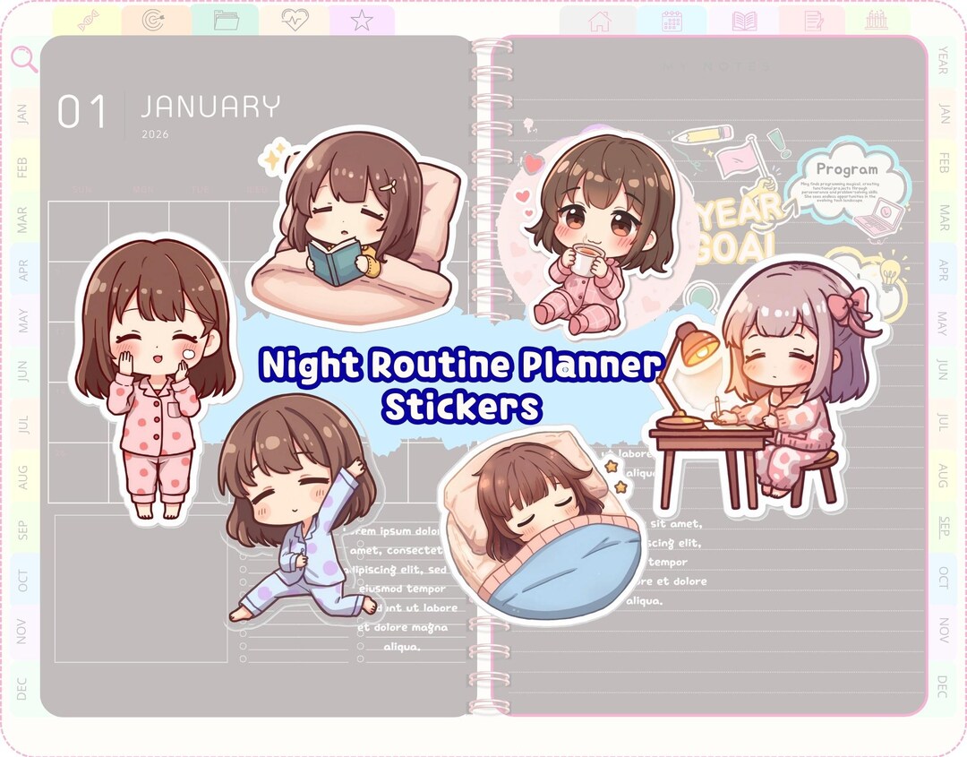 Daily Routine Chibi Night Routine Planner Stickers – Cozy Wind Down Chibi Stickers for ...