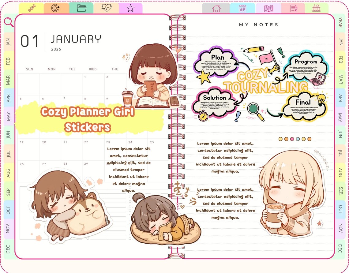 Daily Routine Chibi Cozy Chibi Girl Stickers | Journaling & Planning PNG (digital Download ...