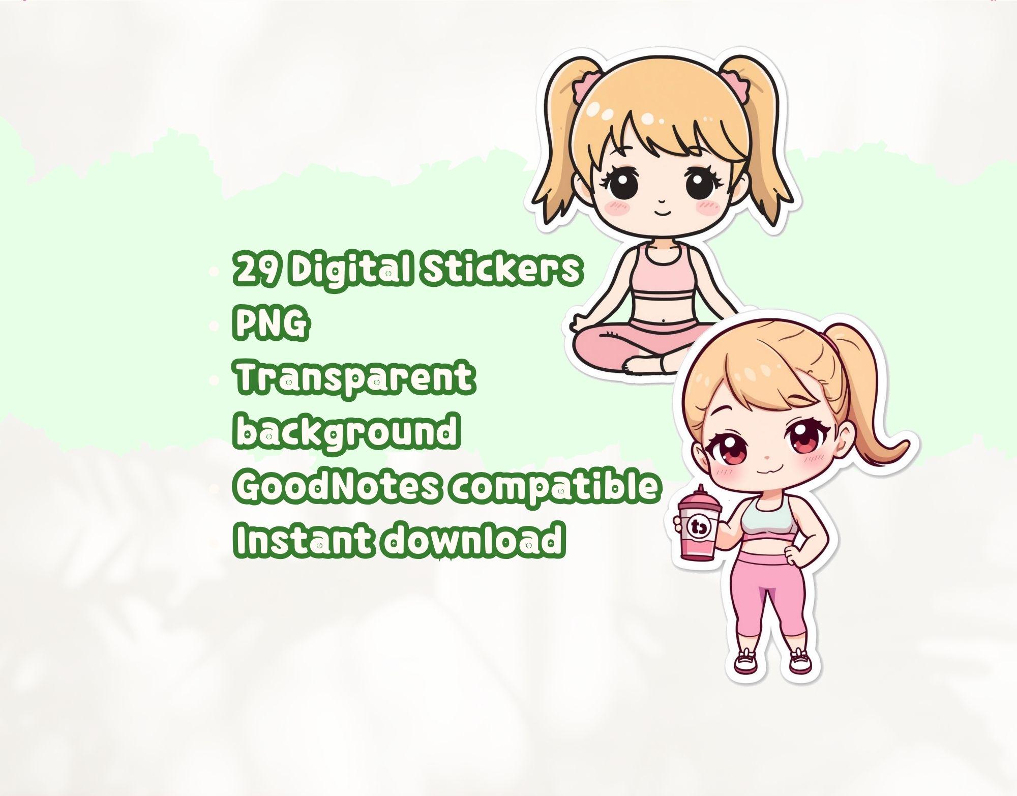 Chibi Gym Girl PNG Stickers | Cute Workout Planner Stickers | Fitness ...