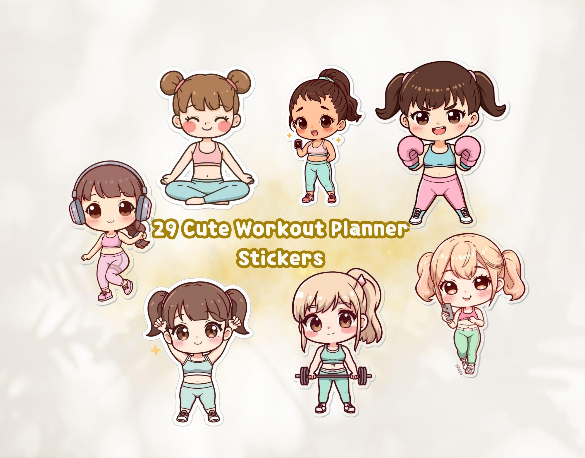 Chibi Gym Girl PNG Stickers | Cute Workout Planner Stickers | Fitness ...