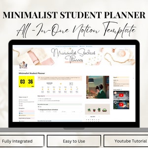 Notion Minimalist Student Planner, Notion Life Planner All in One Notion Template Dashboard Aesthetic ADHD Notion Planner Notion Friendly