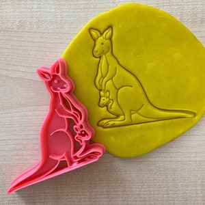 Cortador de galletas de canguro, sello de fondant de canguro bebé en bolsa, galleta de repostería con forma de animal australiano, cortador de masa de mamá y bebé canguro