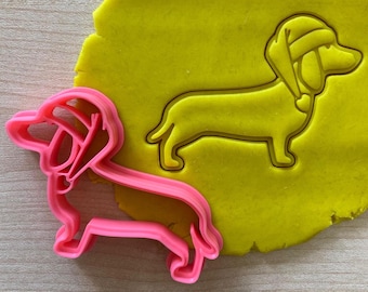 クリスマス ダックスフント クッキー カッター、クリスマス サンタ帽子をかぶったかわいい犬、ソーセージ ドッグ ビスケット フォンダン カッター、ダックスフントの飼い主へのギフト
