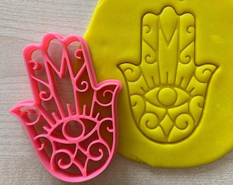 The Hamsa Hand Cookie Cutter, Hand of Fatima Biscuit Cutter, Hand of Miriam Fondant Cutter, Indian Hamsa mit Auge Fatimas, Hand Lotus