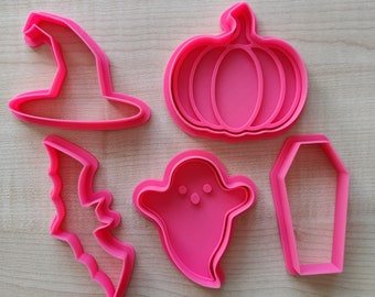 Halloween Cookie Cutter Set- Ghost, Bat, Coffin, Pumpkin and Witch Hat