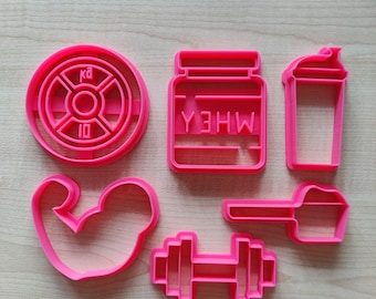 Fitness Cookie Cutter Set- Weight Plate, Protein shaker, Whey Powder, Biceps and Protein Scoop