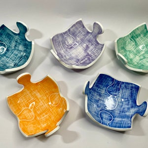Handmade ceramic bowls, Serving bowls, Colorful ceramic bowls set of 5, Home decor, Unique handmade gift, Contemporary ceramics, Jigsaw image 4