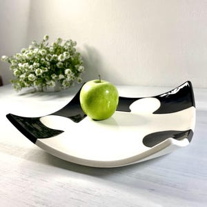 Black & white abstract ceramic platter, Modern handmade decorative tray, Serving tray, Artistic plate, Home decor, Unique ceramic art