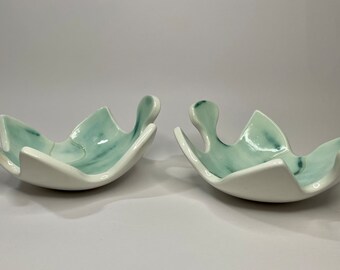 Handmade ceramic bowls, Green decorative bowls(set of 2), Creative home decor, Handmade pottery, Unique gift, Jewelry holder, Jigsaw, Puzzle